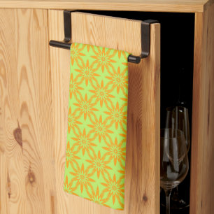 Linge De Cuisine Motif sans couture de fleurs vertes orange