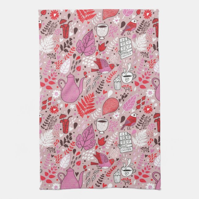 Linge De Cuisine Motif savoureux avec des oiseaux et des fleurs (Vertical)