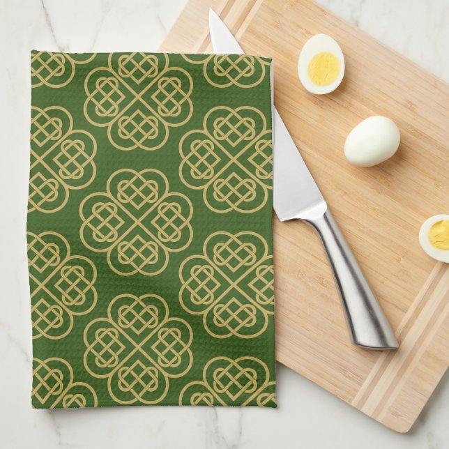 Linge De Cuisine Motif Shamrock Gold Celtic (Quart Plié)