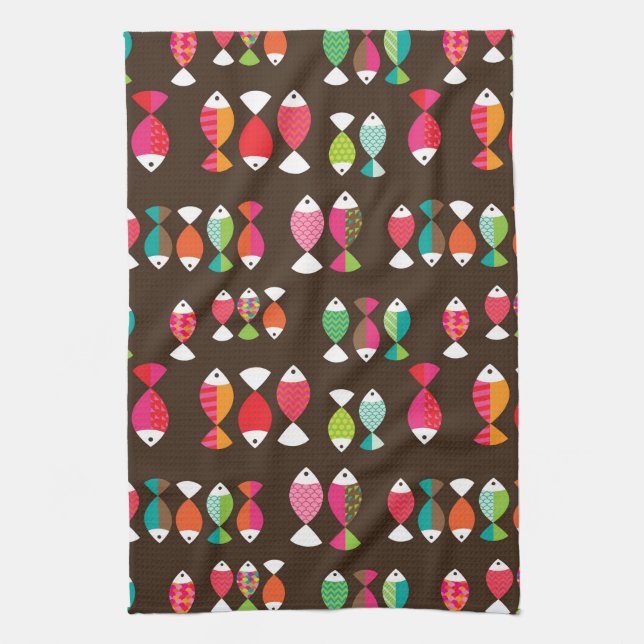 Linge De Cuisine Motif sous-marin 2 de rétros poissons abstraits (Vertical)