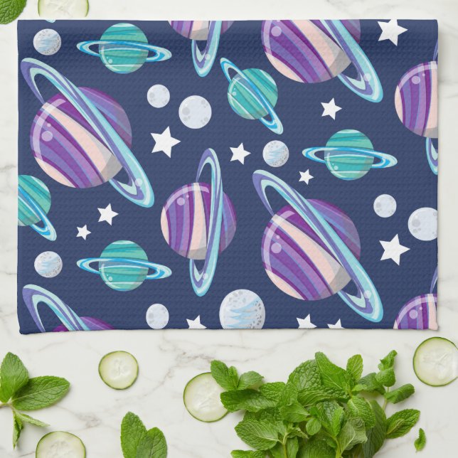 Linge De Cuisine Motif spatial, Planètes, Étoiles, Galaxie, Cosmos (Plié)