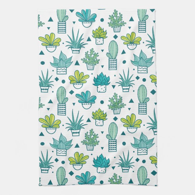 Linge De Cuisine Motif succulent d'aquarelle verte et bleue (Vertical)