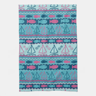 Linge De Cuisine Motif Super Fun Fish And Sailboat