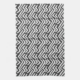 Linge De Cuisine Motif tiré par la main noir de Chevron