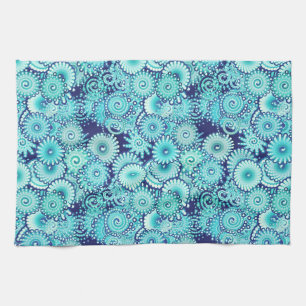 Linge De Cuisine Motif tourbillon fractal, nuances bleu denim
