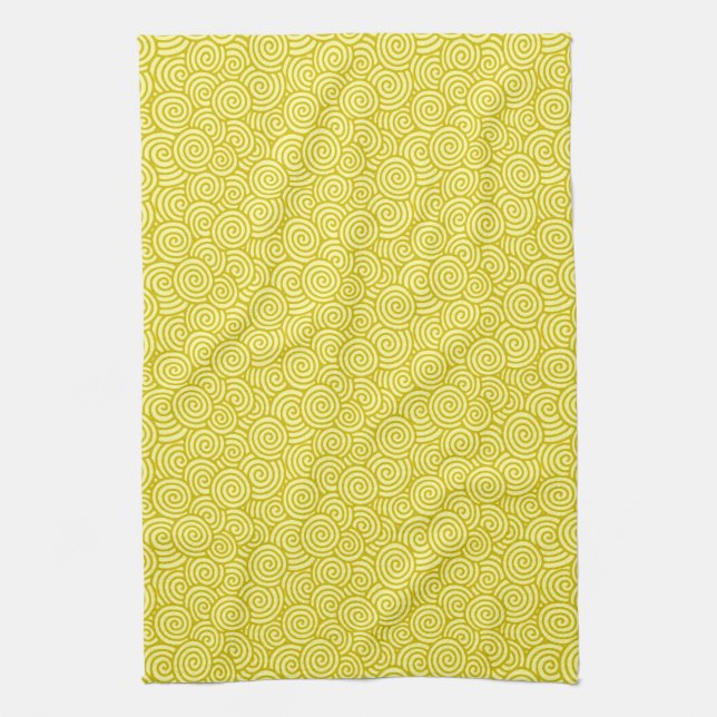 Linge De Cuisine Motif tourbillon japonais - moutarde et jaune clai (Vertical)