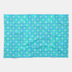Linge De Cuisine Motif tourbillonnant abstrait - Bleu, vert jade et