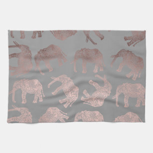 Linge De Cuisine motif tribal d'éléphant d'or rose clair élégan