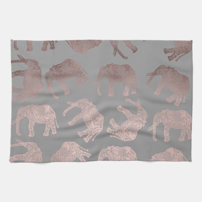 Linge De Cuisine motif tribal d'éléphant d'or rose clair élégant (Horizontal)
