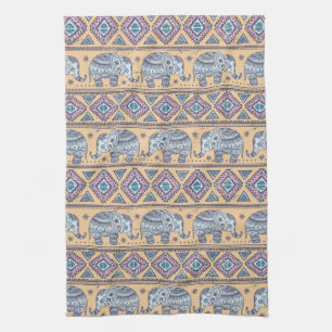 Linge De Cuisine Motif tribal d'éléphant ethnique bleu