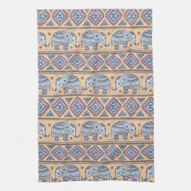 Linge De Cuisine Motif tribal d'éléphant ethnique bleu (Vertical)
