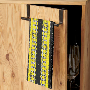 Linge De Cuisine Motif tribal noir, jaune et blanc