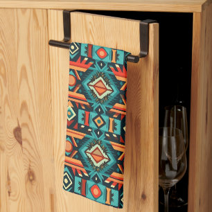 Linge De Cuisine Motif Tribal Sud-Ouest Bleu Et Orange