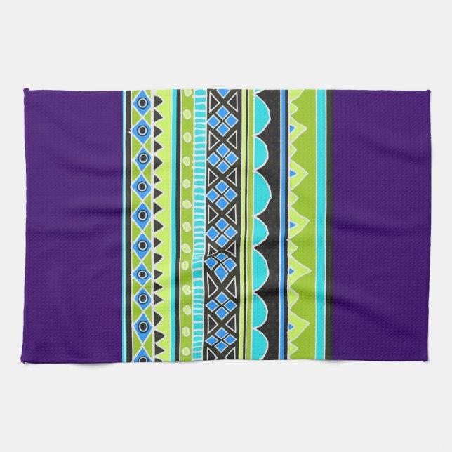Linge De Cuisine Motif tribal vert et bleu (Horizontal)