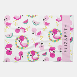 Linge De Cuisine Motif tropical, Flamants roses, Fleurs, Votre Nom