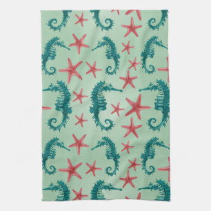 Linge De Cuisine Motif turquoise 2 d'hippocampe