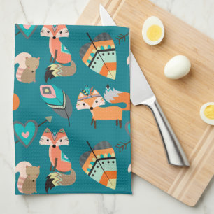 Linge De Cuisine Motif turquoise de Fox de tribal