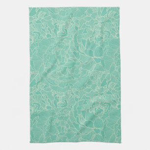Linge De Cuisine Motif Turquoise Peony