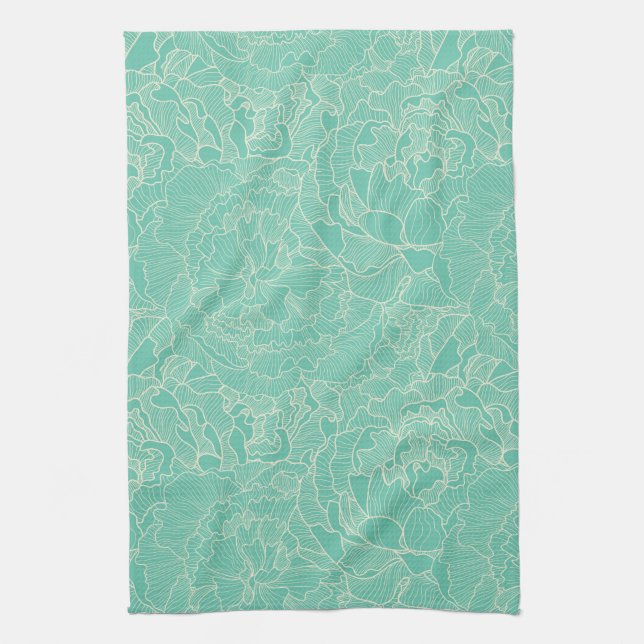 Linge De Cuisine Motif Turquoise Peony (Vertical)