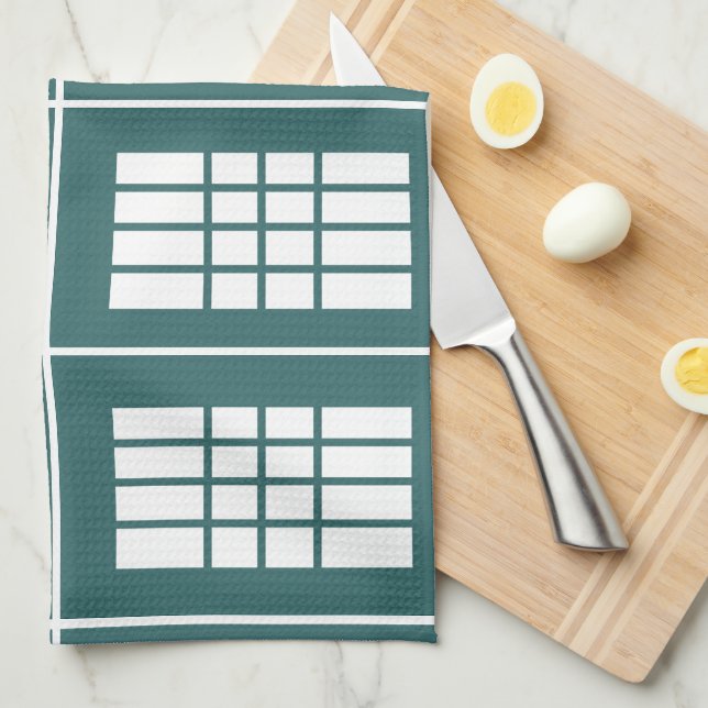 Linge De Cuisine Motif turquoise White Stripes (Quart Plié)