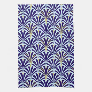 Linge De Cuisine Motif ventilateur Art déco - cobalt et bleu ciel