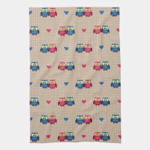 Linge De Cuisine Motif vérifié avec des hiboux d'amour