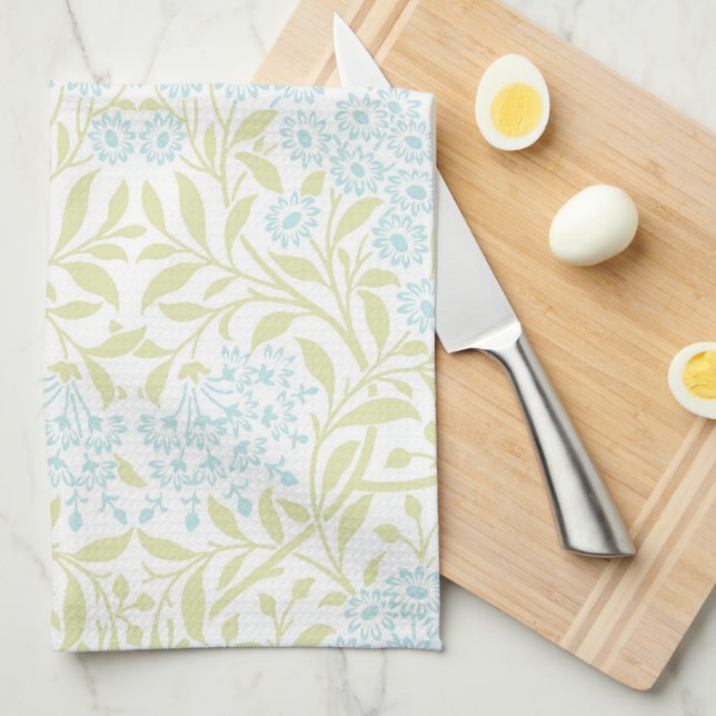 Linge De Cuisine Motif vert Aqua Floral Damask (Quart Plié)
