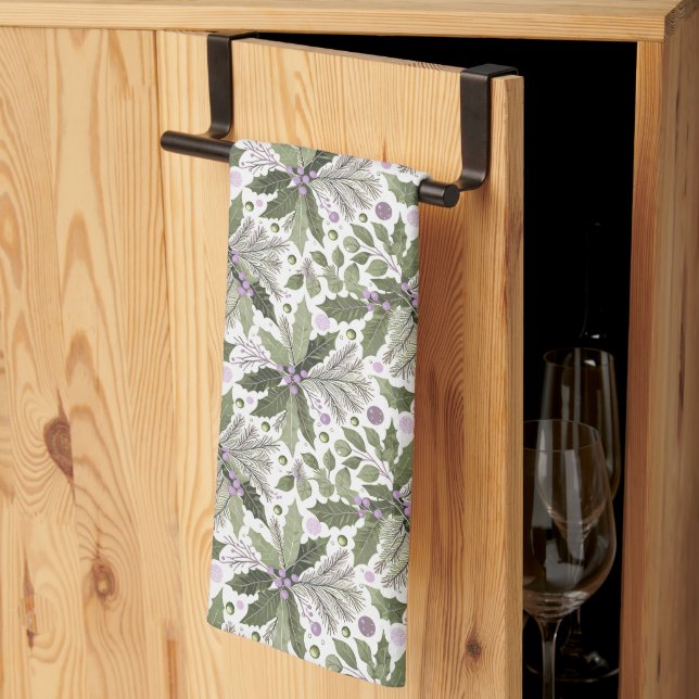 Linge De Cuisine Motif vert pourpre n° 17 ID1009 (Pliage en tiers)