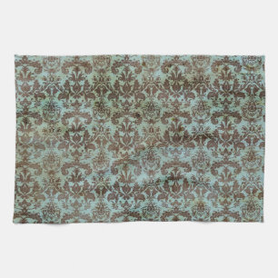 Linge De Cuisine Motif vintage de damassé de brun bleu de turquoise