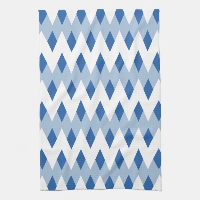 Linge De Cuisine Motif Zigzag bleu avec Formes Diamantes. (Vertical)