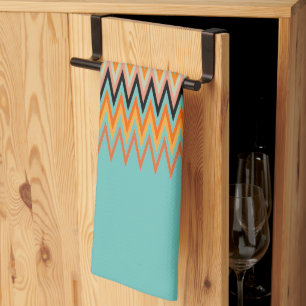 Linge De Cuisine Motif Zigzag jaune orange sur Turquoise