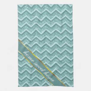 Linge De Cuisine Motif ZigZag Parties scintillant Turquoise