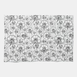 Linge De Cuisine Motifs de fleurs sans couture noir blanc mignons