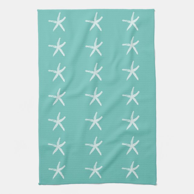Linge De Cuisine Motifs de poisson d'Amérique blanche Turquoise Blu (Vertical)