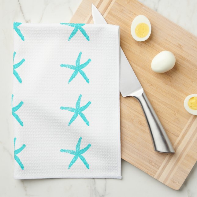 Linge De Cuisine Motifs de Starfish Nautique Sky Blue White Beach (Quart Plié)