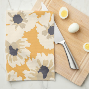 Linge De Cuisine Motifs floraux blancs et jaunes