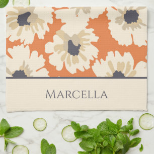 Linge De Cuisine Motifs floraux neutres et oranges Personnalisés