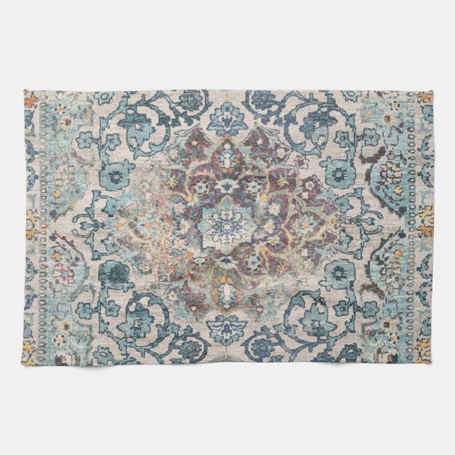 Linge De Cuisine Motifs Oriental en Bleu et Beige (Horizontal)