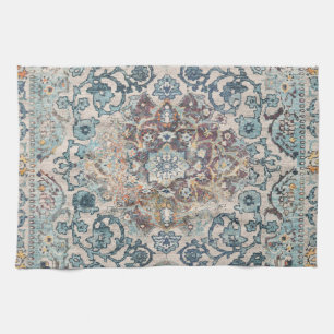 Linge De Cuisine Motifs Orientaux en Bleu et Beige