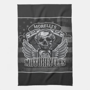 Linge De Cuisine Motocyclette crâne américaine personnalisée