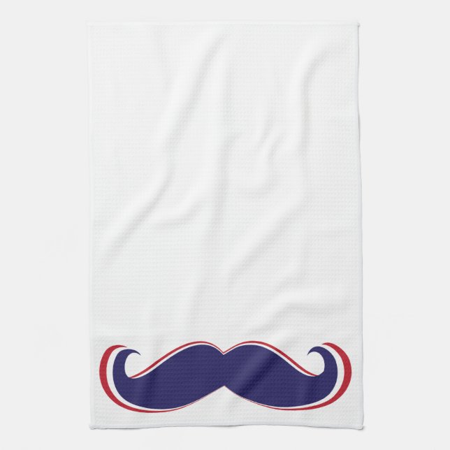 Linge De Cuisine Moustache - rouge, blanc et bleu (Vertical)