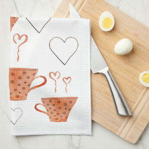 Linge De Cuisine Mugs De Café Orange Dans L'Aquarelle Amoureuse Ill