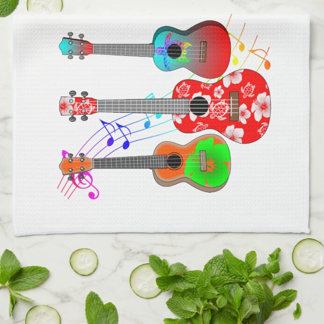 Linge De Cuisine Musique du Tropical Island Ukulele Player (Plié)