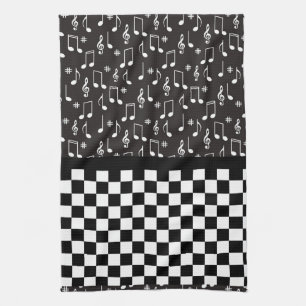 Linge De Cuisine Musique et damier noir et blanc