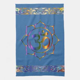 Linge De Cuisine Namaste Aum Om Lotus avec frontière Vintage arc-en
