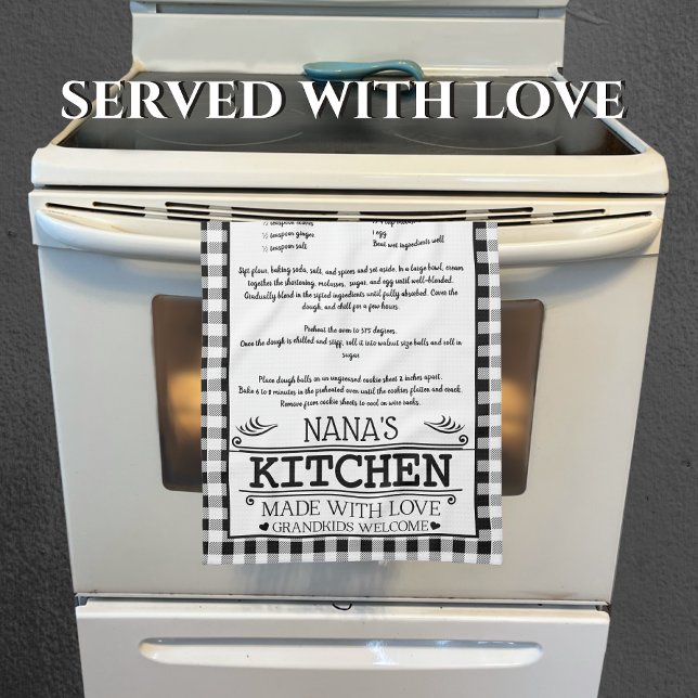 Linge De Cuisine Nana Recette noir blanc ferme Buffalo Plaid (Créateur téléchargé)