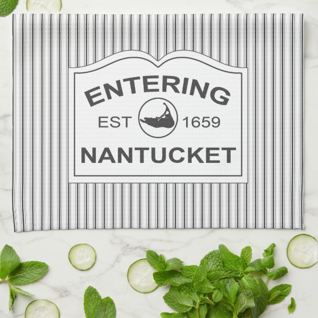 Linge De Cuisine Nantucket chic minable signent dedans la rayure (Plié)