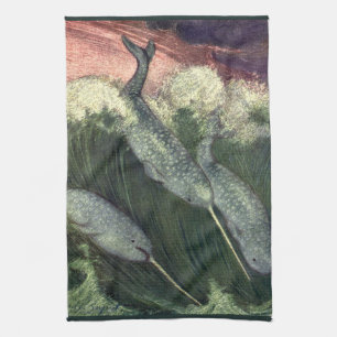 Linge De Cuisine Narvals, Animaux marins vintage Baleines Océan Ani