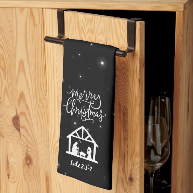 Linge De Cuisine Nativité Joyeux Noël Noir (Pliage en tiers)