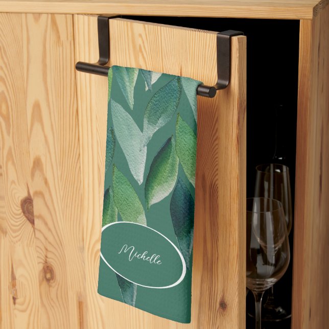 Linge De Cuisine Nature bohème verte moderne (Pliage en tiers)